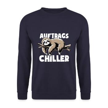 Faultier - Auftrags Chiller - Faulenzen Geschenk - Unisex Pullover - Navy - Vorne - Alina (178cm) & Michal (187cm)