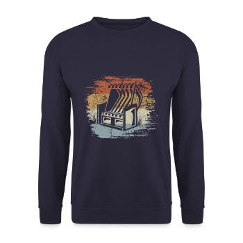Retro - Vintage - Silhouette Beach Chair - Unisex Sweatshirt - navy - Front - Alina (178cm) & Michal (187cm)