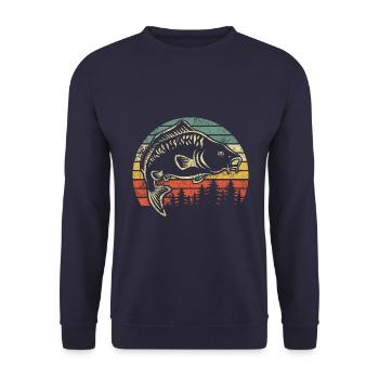 Angler - fishing - carp - vintage - sunset - Unisex Sweatshirt - navy - Front - Alina (178cm) & Michal (187cm)