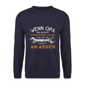 Wenn Opa es nicht reparieren kann - Spruch - Unisex Pullover - Navy - Vorne - Alina (178cm) & Michal (187cm)