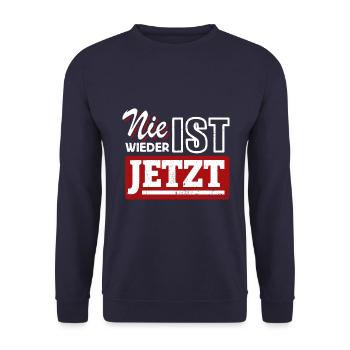 Nie wieder ist jetzt - Gegen Rechts, gegen Hetze - Unisex Pullover - Navy - Vorne - Alina (178cm) & Michal (187cm)