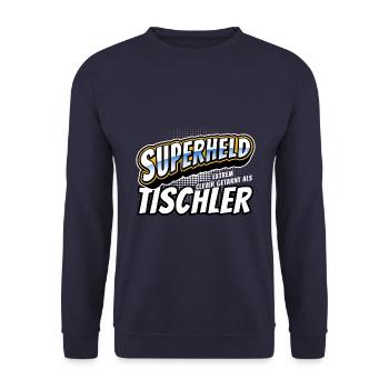 Superheld, clever getarnt als Tischler - Unisex Pullover - Navy - Vorne - Alina (178cm) & Michal (187cm)
