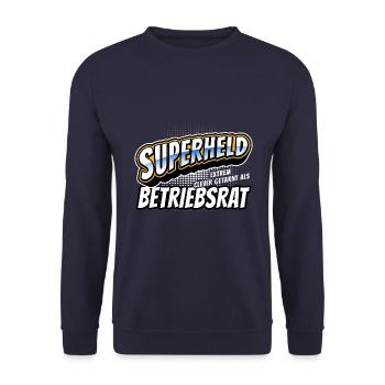 Superheld, clever getarnt als Betriebsrat - Unisex Pullover - Navy - Vorne - Alina (178cm) & Michal (187cm)