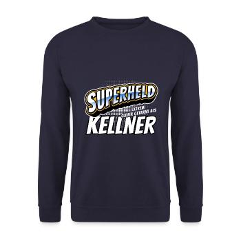 Superheld, clever getarnt als Kellner - Unisex Pullover - Navy - Vorne - Alina (178cm) & Michal (187cm)