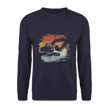 Retro - Vintage - Bagger - Baggern - Unisex Pullover - Navy - Vorne - Alina (178cm) & Michal (187cm)