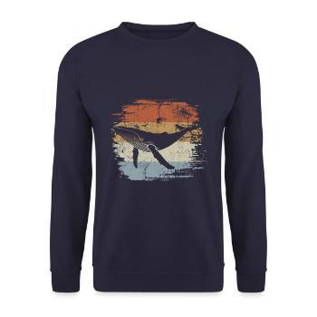 Baleine - baleine à bosse - rétro - cadeau - Sweat-shirt Unisexe - marine - Devant - Alina (178cm) & Michal (187cm)