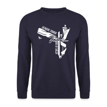 Korsisches Haupt der Jungfrau Maria - Unisex Pullover - Navy - Vorne - Alina (178cm) & Michal (187cm)