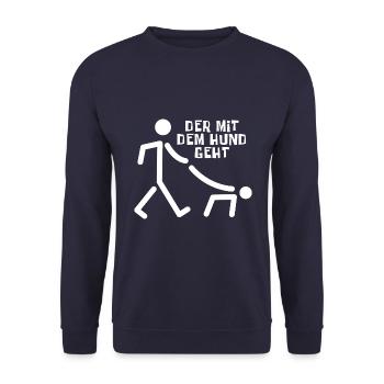 Der mit dem Hund geht - Gassi gehen - Unisex Pullover - Navy - Vorne - Alina (178cm) & Michal (187cm)