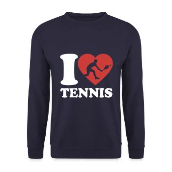 I Love Tennis Typo - Herz - Hobby - Unisex Pullover - Navy - Vorne - Alina (178cm) & Michal (187cm)