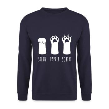 Stein Papier Schere - Katzenpfote - Unisex Pullover - Navy - Vorne - Alina (178cm) & Michal (187cm)