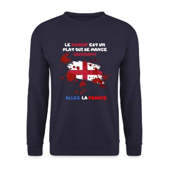 Rosbif Saignant. Allez la France. Supporter - Sweat-shirt Unisexe - marine - Devant - Alina (178cm) & Michal (187cm)
