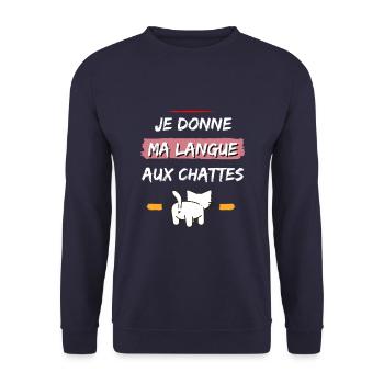 Langue aux chattes Cadeau Humour Anniversaire Noël - Sweat-shirt Unisexe - marine - Devant - Alina (178cm) & Michal (187cm)
