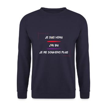 Venu Bu Souviens Plus. Cadeau Humour Anniversaire - Sweat-shirt Unisexe - marine - Devant - Alina (178cm) & Michal (187cm)