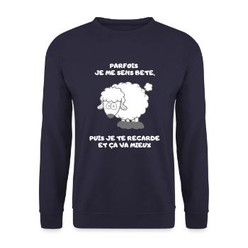 Je me sens Bete. Humour Anniversaire EVG Retraite - Sweat-shirt Unisexe - marine - Devant - Alina (178cm) & Michal (187cm)