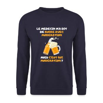 Modération. Cadeau Humour - Sweat-shirt Unisexe - marine - Devant - Alina (178cm) & Michal (187cm)