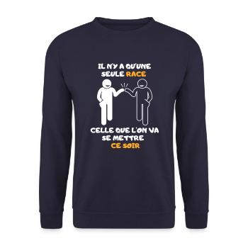 Une seule race. Cadeau Humour - Sweat-shirt Unisexe - marine - Devant - Alina (178cm) & Michal (187cm)