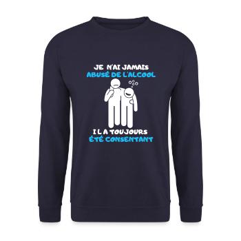 Alcool Consentant. Cadeau Humour - Sweat-shirt Unisexe - marine - Devant - Alina (178cm) & Michal (187cm)