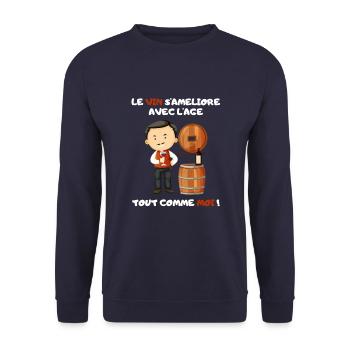 Vin s'ameliore avec l'age Homme. Cadeau Humour - Sweat-shirt Unisexe - marine - Devant - Alina (178cm) & Michal (187cm)