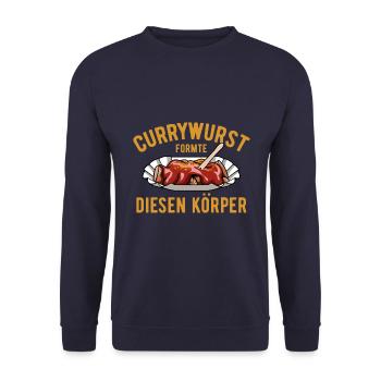 Currywurst formte diesen Körper - Fast Food - Kult - Unisex Pullover - Navy - Vorne - Alina (178cm) & Michal (187cm)