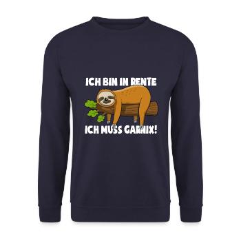 Faultier - Ich bin in Rente ich muss garnix - Unisex Pullover - Navy - Vorne - Alina (178cm) & Michal (187cm)