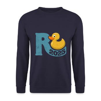 Rente Ente 2025 - Ruhestand - Pension - Unisex Pullover - Navy - Vorne - Alina (178cm) & Michal (187cm)
