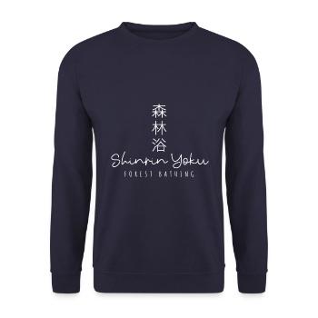 Shinrin yoku - Waldbaden - Waldmeditation - Unisex Pullover - Navy - Vorne - Alina (178cm) & Michal (187cm)