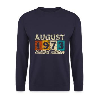 Limited Edition August 1973 Geburtstag - Geschenk - Unisex Pullover - Navy - Vorne - Alina (178cm) & Michal (187cm)