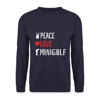 Peace Love Minigolf - Herz - Unisex Pullover - Navy - Vorne - Alina (178cm) & Michal (187cm)