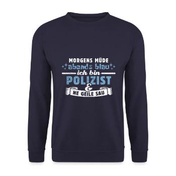 Morgens müde, abends blau - Polizist - Unisex Pullover - Navy - Vorne - Alina (178cm) & Michal (187cm)