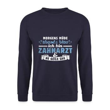 Morgens müde, abends blau - Zahnarzt - Unisex Pullover - Navy - Vorne - Alina (178cm) & Michal (187cm)