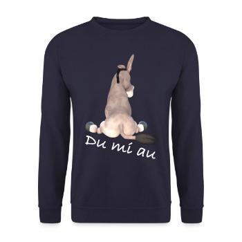 Du mi au, Witzig, Esel, schwäbisch - Unisex Pullover - Navy - Vorne - Alina (178cm) & Michal (187cm)