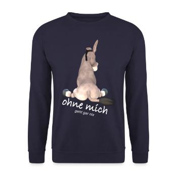 ohne mich geht gar nix, Witzig, Esel - Unisex Pullover - Navy - Vorne - Alina (178cm) & Michal (187cm)