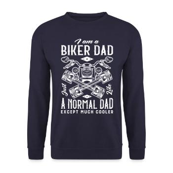 Biker Dad, Cool Motorcycle Father - Unisex Sweatshirt - navy - Front - Alina (178cm) & Michal (187cm)