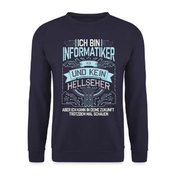 Informatiker Spruch Lustig Zukunft Technik - Unisex Pullover - Navy - Vorne - Alina (178cm) & Michal (187cm)