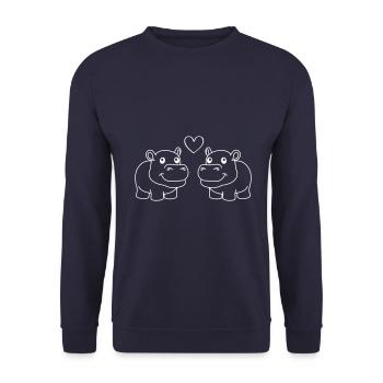 Nilpferd Comic Tier Paar Liebe - Unisex Pullover - Navy - Vorne - Alina (178cm) & Michal (187cm)