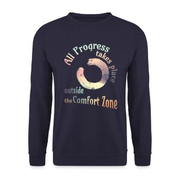 All progress takes place outside the comfort zone - Unisex Pullover - Navy - Vorne - Alina (178cm) & Michal (187cm)