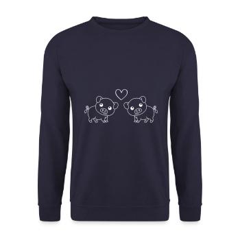 Schwein Comic Paar Liebe - Unisex Pullover - Navy - Vorne - Alina (178cm) & Michal (187cm)