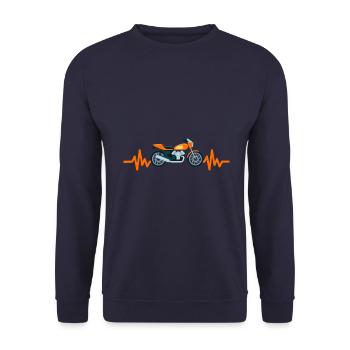 Heartbeat Motorrad - Maschine Motorsport Freiheit - Unisex Pullover - Navy - Vorne - Alina (178cm) & Michal (187cm)