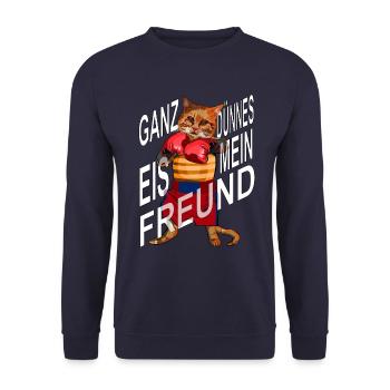 Boxer Katze neu, ganz dünnes Eis mein Freund - Unisex Pullover - Navy - Vorne - Alina (178cm) & Michal (187cm)