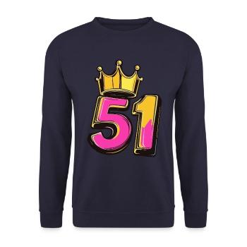 51 Zahl Krone - Unisex Pullover - Navy - Vorne - Alina (178cm) & Michal (187cm)
