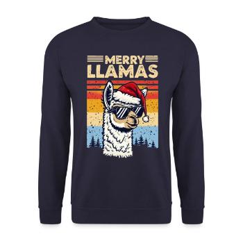 Cooler Lama mit Sonnenbrille und Weihnachtsmütze - Unisex Pullover - Navy - Vorne - Alina (178cm) & Michal (187cm)