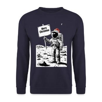 Frohe Weihnachten Astronaut - Feiertag auf dem Mon - Unisex Pullover - Navy - Vorne - Alina (178cm) & Michal (187cm)