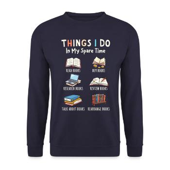 Was ich in meiner Freizeit mache: Alles über Büche - Unisex Pullover - Navy - Vorne - Alina (178cm) & Michal (187cm)