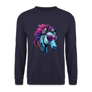 Cool Einhorn-Zweihorn - Cyberpunk Stil - Unisex Pullover - Navy - Vorne - Alina (178cm) & Michal (187cm)
