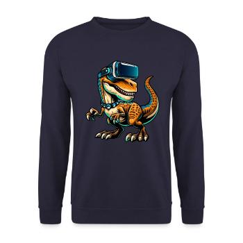 Dino T-Rex VR Virtual Reality Gamer Gaming - Unisex Sweatshirt - navy - Front - Alina (178cm) & Michal (187cm)