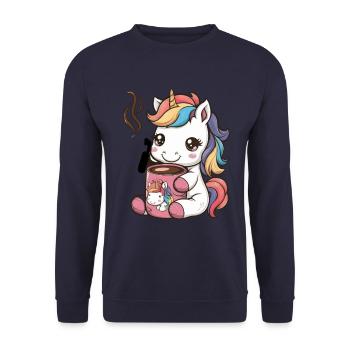 Kawaii unicorn drinking cocoa - Unisex Sweatshirt - navy - Front - Alina (178cm) & Michal (187cm)