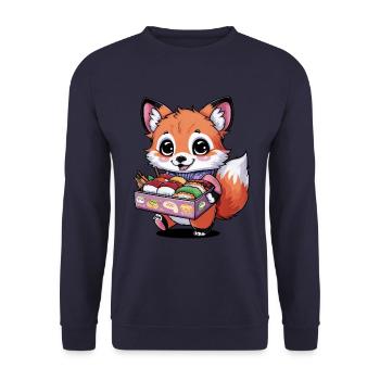 Kawaii Fox with Cherries Colorful Lunch Box - Unisex Sweatshirt - navy - Front - Alina (178cm) & Michal (187cm)
