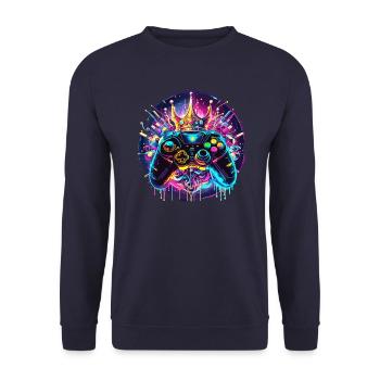 Synthwave Gamer Controller with Crown - Unisex Sweatshirt - navy - Front - Alina (178cm) & Michal (187cm)