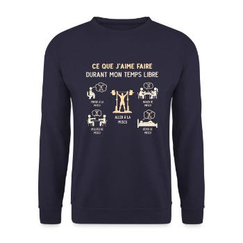 Bodybuilder Musculation Humour Temps Libre - Sweat-shirt Unisexe - marine - Devant - Alina (178cm) & Michal (187cm)