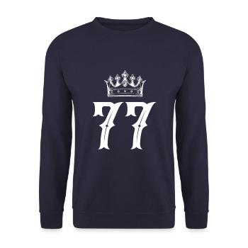 77 Zahl Krone - Unisex Pullover - Navy - Vorne - Alina (178cm) & Michal (187cm)